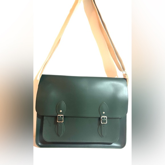 The Cambridge satchel unisex messenger briefcase Classic Green Leather bag - Picture 5 of 7